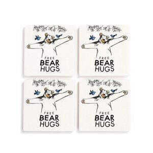 Black Bear Coaster "Free Bear Hugs" by Jeff Fleming Bearfoots Barware Set of 4